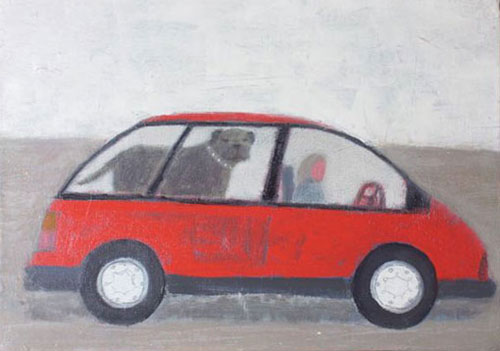 Big dog in the red car